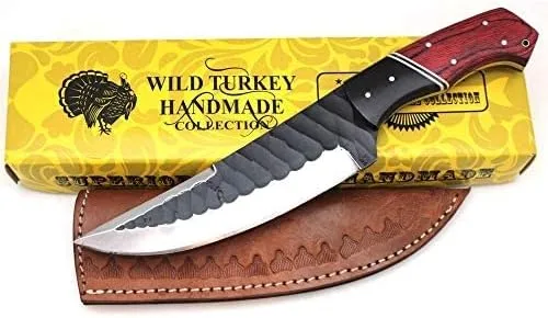 Vista 6 de Cuchillo Wild Turkey de hoja fija, acero al carbono, con funda de cuero