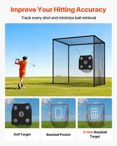 Vista 5 de VEVOR Jaula de bateo de béisbol,Red profesional de entrenamiento de bateo de béisbol de sóftbol,Red de entrenamiento de bateo de PE cerrada de alta