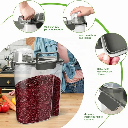 Vista 7 de Viretec Recipiente de almacenamiento de arroz, dispensador hermético de alimentos secos de 15 a 20 libras, recipiente de comida para mascotas