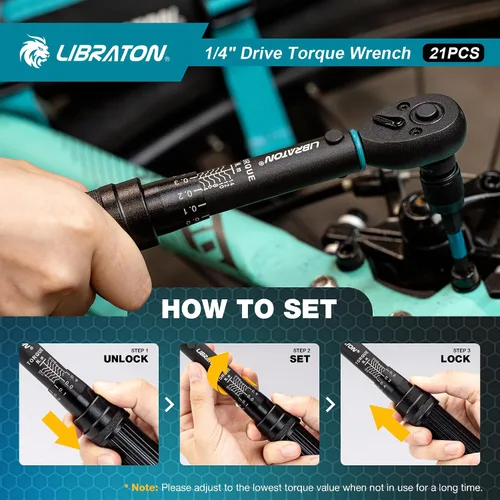 Vista 4 de LIBRATON - Llave dinamométrica para bicicleta de 1/4", 2-14 Nm, llave dinamométrica de engranaje de 72 dientes 0.1 Nm Micro Click Torque Wrench
