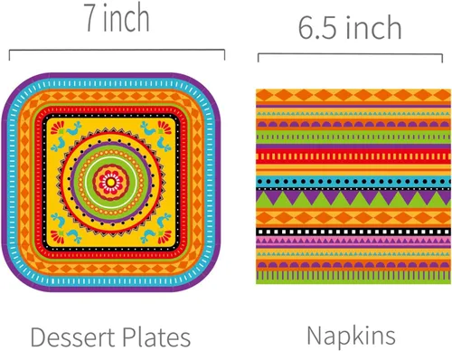 Vista 2 de Platos y servilletas de fiesta mexicana sirven 24 chuchos, 64 piezas de platos y servilletas de fiesta para fiesta, suministros de fiesta de cactus