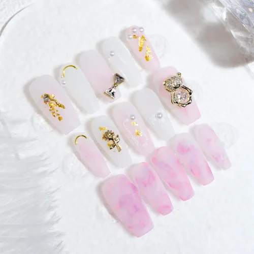 Vista 10 de LIGHT RAIN - Uñas a presión medianas con diseño de galaxia Andromeda, de lujo, reutilizables, de siete capas, con acabado UV, uñas postizas hechas a