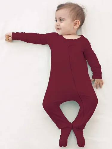 Vista 4 de GUISBY Pijama de rayón de bambú sin pies, manga larga con cremalleras de 2 vías, mamelucos para dormir