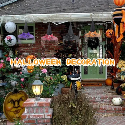 Vista 7 de Zando Sombreros de bruja de encaje para mujer, accesorios de disfraz de Halloween, accesorios de disfraz de bruja plegables para colgar
