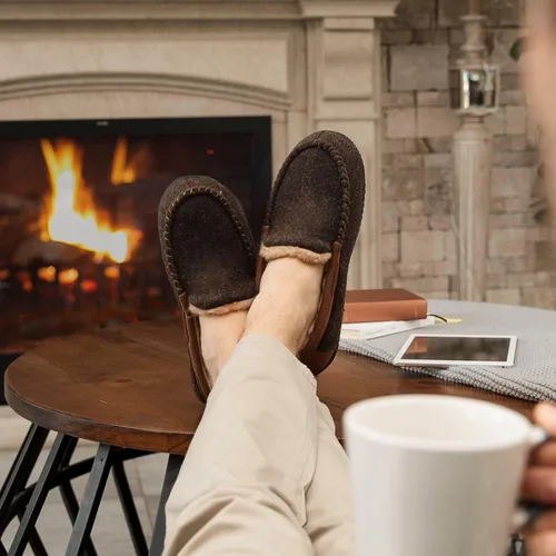 Vista 6 de RockDove Hearthfire - Pantuflas de espuma viscoelástica para hombre