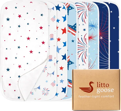 Vista 12 de Premium Waterproof Baby Burp Cloths 8 Pack, Extra Large 13" x 26" Soft Absorbent Burping Cloths for Newborn Infant, Patriotic 4th of July Baby