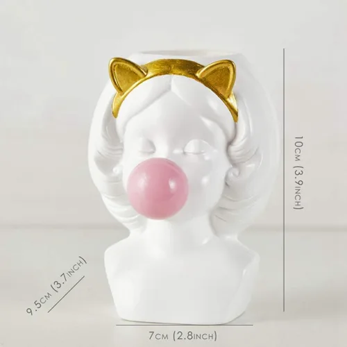Vista 2 de Pequeño florero de resina nórdica linda chica chicle estatua figura suculenta planta maceta moderna decoración del hogar soporte para bolígrafo