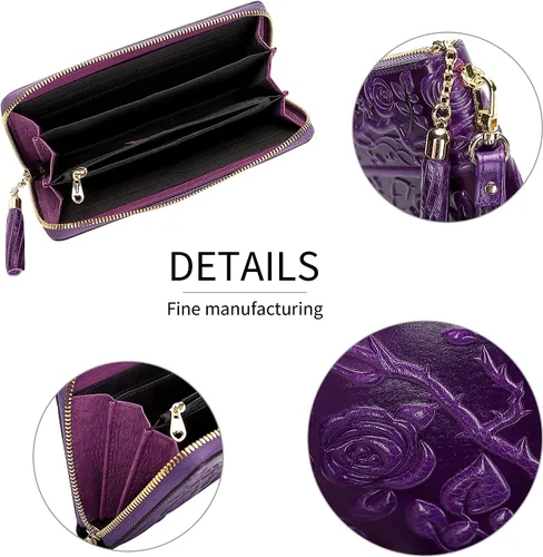 Vista 8 de PIJUSHI Bolsos de mano de diseñador para mujer, bolsos florales con asa superior, bolsos de mano de cuero genuino para mujer, cartera floral