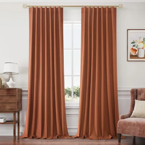 Vista 14 de Joywell - 2 cortinas de lino 100% opacas, con bolsillo para cortinero, trabilla trasera, cinta para ganchos y anillas con clip, con aislamiento