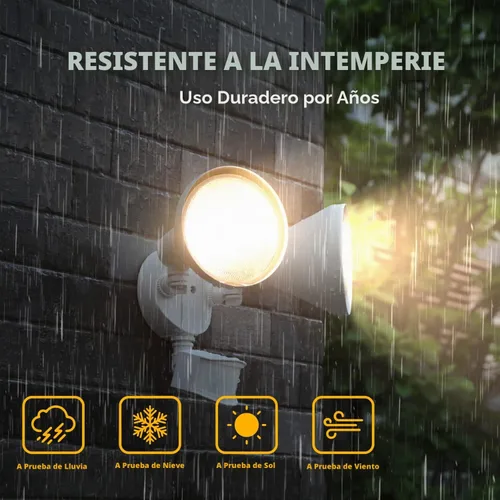 Vista 7 de LUTEC 1800LM Luz LED con Sensor de Movimiento al Aire Libre, Luz de Seguridad de Cabezal Doble, 3000K, Luz de Inundación Exterior Impermeable