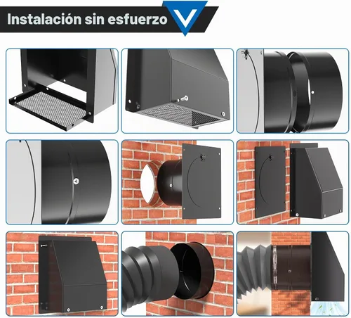 Vista 5 de Cubierta de ventilación de secadora de 4 pulgadas, ventilación de pared con capucha con pantalla y amortiguador, cubiertas de ventilación de acero