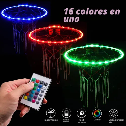 Vista 2 de Waybelive Luces LED para aro de baloncesto, luces con control remoto para borde de aro de baloncesto, 16 colores que puedes cambiar tú mismo