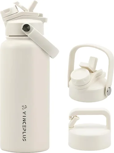 Vista 39 de Botella de agua de acero inoxidable de 32 onzas con tapa 2 en 1, botella de agua aislada al vacío de triple pared, a prueba de fugas, asa