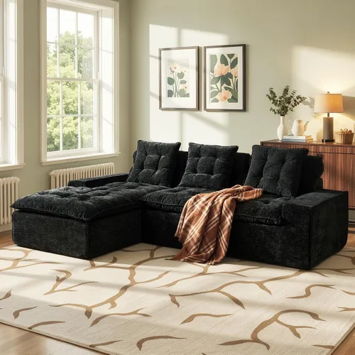 Vista 18 de Sofá modular Cloud de 96 pulgadas con tumbona, asiento profundo en forma de L, moderno sofá cama sin hueso, no requiere montaje, sofás sin hueso