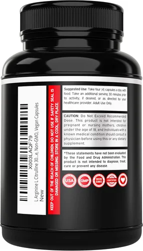 Vista 6 de L Arginine L Citrulina (240 unidades) – Píldora de óxido nítrico para resistencia y resistencia y L arginina L citrulina en polvo (0.11 onzas)