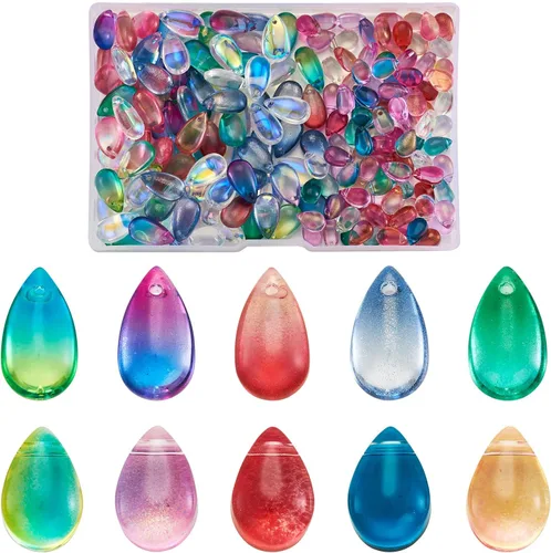 Vista 12 de Cheriswelry 48 colgantes de diamantes de imitación de resina en forma de lágrima con ajustes de latón dorado con diamantes de imitación facetados