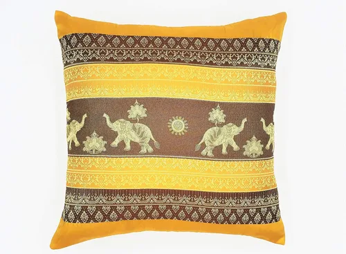 Vista 14 de Fundas de almohada decorativas hechas de seda tailandesa. Bordadas con estampado floral y pequeñas, fundas de almohada de elefantes reales (negro)
