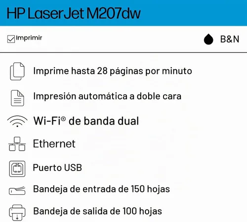 Vista 3 de Impresora láser inalámbrica HP LaserJet M207dw, Blanco y Negro, Dúplex, Ideal para la Oficina