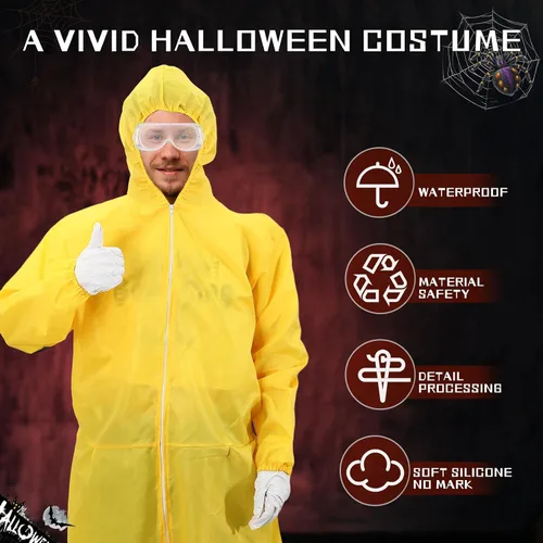 Vista 4 de Liitrsh Juego de 2 juegos de material peligroso amarillo, disfraz de Halloween para adultos, hombres y mujeres, tamaño estándar, incluye overol