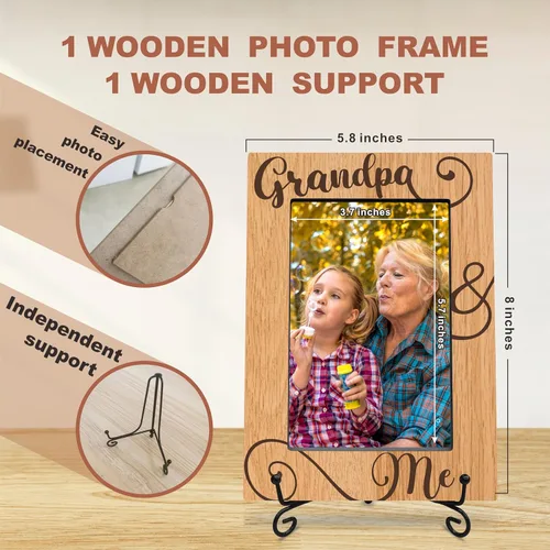 Vista 2 de Marco de fotos de madera para abuelo y yo, marco de fotos de abuelo de 4 x 6 pulgadas con soporte, para el día del padre, regalos del abuelo