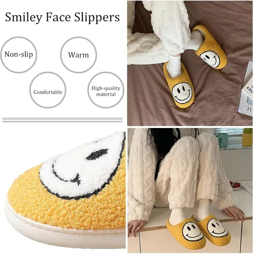 Vista 7 de GULAKY Smiley Face Slippers for Women and Men House Shoes Fuzzy Non-slip Cozy Lightweight Slip-on Indoor Slippers
