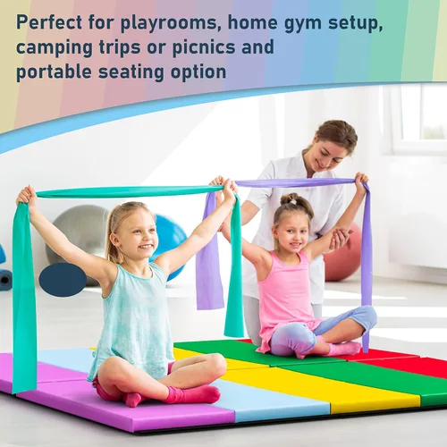 Vista 8 de Betterhood Gymnastics Mats for Tumbling Set of 2, 1.5" Thick Folding Exercise Mats w/Hook & Loop, Non-Slip Bottom & Carrying Handles, Rainbow