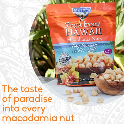 Vista 11 de Nueces de macadamia Nueces de macadamia tostadas secas de MacFarms 24 onzas (1 paquete) - Nueces tostadas premium con sal marina fresca de Hawaii