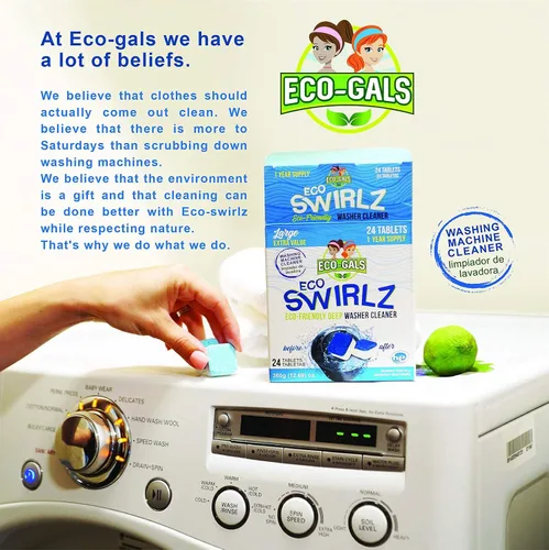 Vista 2 de ECO-GALS Scrubz & Swirlz - Paquete de limpiador de lavadora y lavavajillas sin perfume, suministro de 1 año más organizador magnético