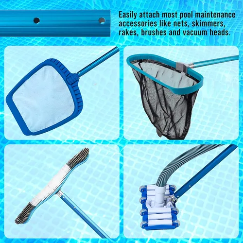 Vista 5 de U.S. Pool Supply Poste telescópico de piscina de 10 pies – Red de aluminio para piscina, rastrillo, cepillo, mango de cabeza al vacío, adjunta