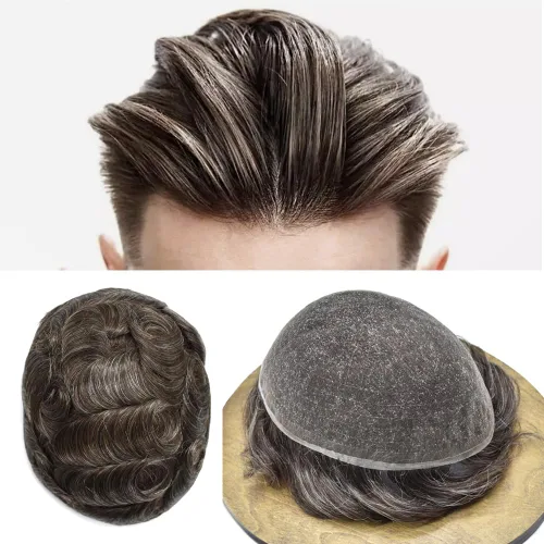 Vista 53 de Peluca de cabello humano con encaje completo, línea capilar real, para hombre, peluca de cabello con nudo blanqueado, pieza de pelo para hombres