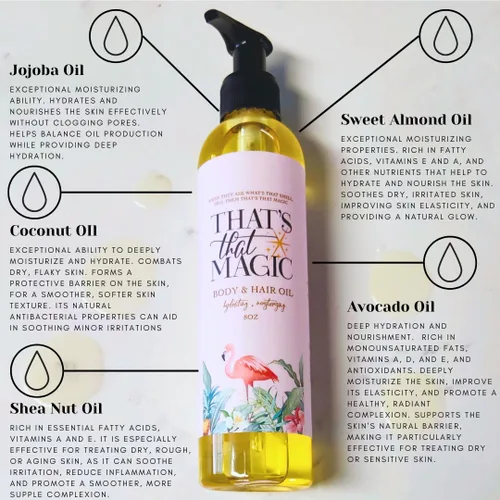 Vista 2 de That's That Magic Aceite para el cabello y el cuerpo - Aroma tropical, no graso, hidratante, hidratante y nutritivo. Piel sensible segura, belleza