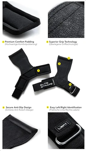 Vista 3 de Fitgriff® Elite Straps - Correas de muñeca para levantamiento (agarres de goma) para pesas, gimnasio, entrenamiento, peso muerto - Revolución