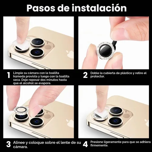 Vista 7 de Tensea Protector de lente de cámara para iPhone 13 Pro/iPhone 13 Pro Max Dorado (Gold Diamond)