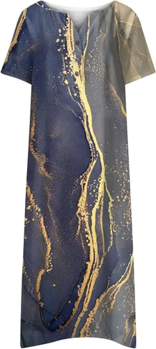 Vista 2 de Vestidos de verano para mujer, estilo casual, con cuello en V, manga corta, con vuelo, para 2023