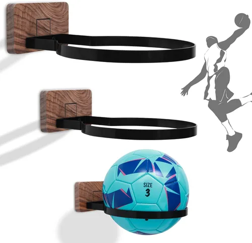 Vista 16 de Soporte de pared para baloncesto VIVTOB, soporte de pared para pelota de 7 pulgadas con base de madera maciza de nogal negro y anillo de metal