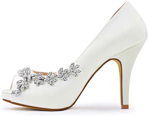 Vista 3 de ElegantPark Zapatos de Boda para Novia de Tacón Alto con Plataforma Zapatos de Novia con Pedrería Tacones para Boda Zapatillas de Mujer de Satén