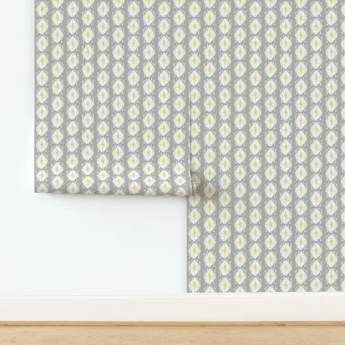 Vista 3 de Papel tapiz de grado comercial - Sueño de madera flotante gris tribal escandanavo bloque estampado Ikat enrejado gris mediados de siglo moderno