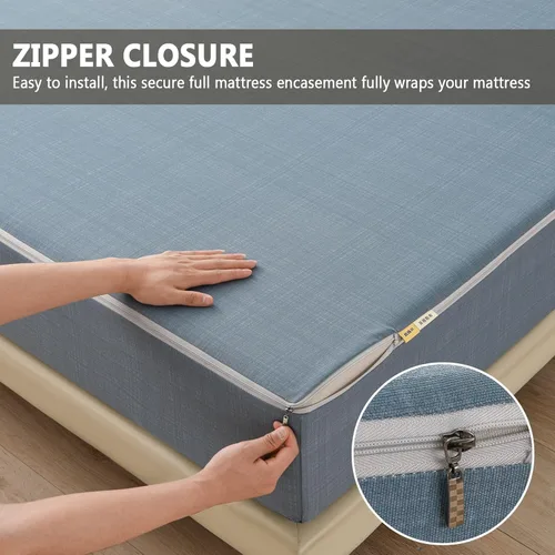 Vista 4 de 6-Sided Fully Encased Mattress Cover with Zip-Off Removable Top Blue