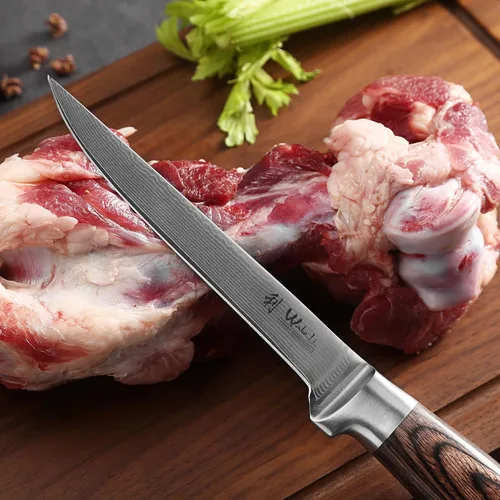 Vista 7 de Wakoli EDIB - Cuchillo deshuesador de damasco, hoja de precisión de 5.7 pulgadas, cuchillo de cocina profesional con núcleo VG10, mango ergonómico
