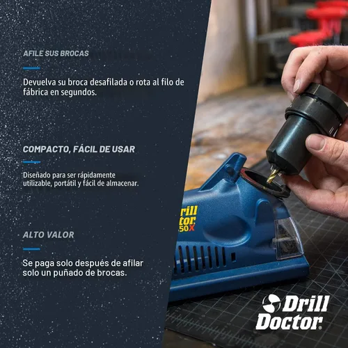 Vista 4 de Drill Doctor DD350X Afilador de brocas - 3/32" a 1/2" - Afilador eléctrico - Alta velocidad y portátil - para acero, mampostería, carburo y brocas