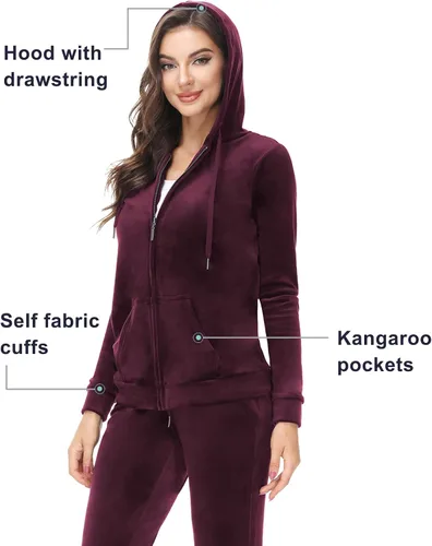 Vista 4 de ANOTHER CHOICE Conjunto de 2 piezas de terciopelo con capucha y cremallera para mujer