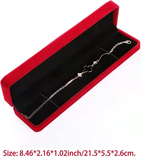 Vista 2 de Caja de regalo de collar de cadena de terciopelo largo, estuche de almacenamiento de pulsera roja, caja de exhibición de joyas para bodas