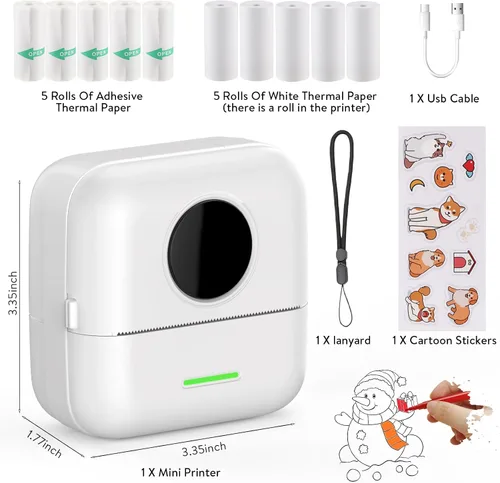 Vista 12 de HuiJuKeJi Mini Impresora de Adhesivos Bluetooth Inteligente de Bolsillo, Impresora Térmica Sin Tinta con 11 Rollos de Papel Térmico y Adhesivos