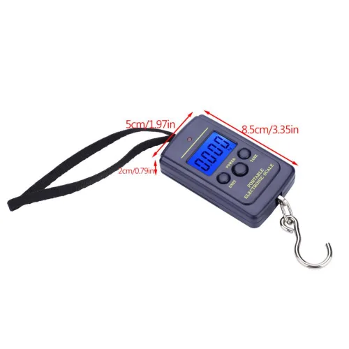 Vista 6 de Báscula de pescado portátil, báscula digital eléctrica para colgar, pantalla LCD de plástico de mano, báscula electrónica de equilibrio de 88.2 lbs