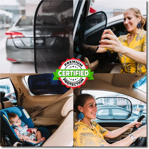 Vista 3 de kinder Fluff Sombras para Ventanas de Coche (4Pack) - La Única Sombra Solar Certificada para Ventanas de Coche para Bebés, Comprobada para Bloquear