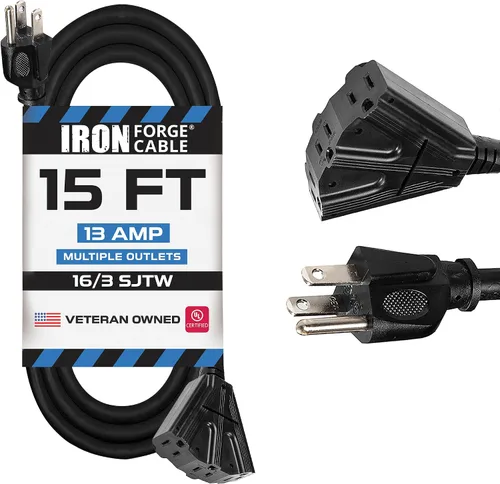 Vista 17 de Iron Forge Cable Cable de extensión negro de 6 pies con 3 tomas de corriente, SJTW de 16/3, cable de extensión de 6 pies, 3 clavijas, resistente a