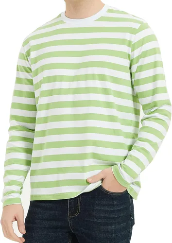 Vista 9 de Casual Black White Striped T-Shirt Mens Long Sleeve Cotton Spandex Crewneck Manga larga (negro y amarillo)
