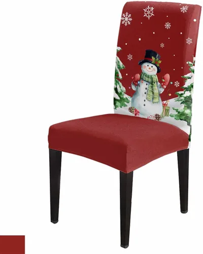 Vista 25 de Savannan - Juego de 4 fundas para sillas de árbol de Navidad, bolas de copos de nieve de color rojo invierno, fundas elásticas para sillas Parsons