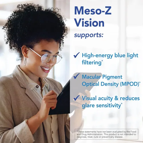 Vista 4 de Patient One Meso-Z Vision Suplemento para apoyar la salud ocular y el filtrado de luz azul* con luteína, zeaxantina y meso-zeaxantina 30