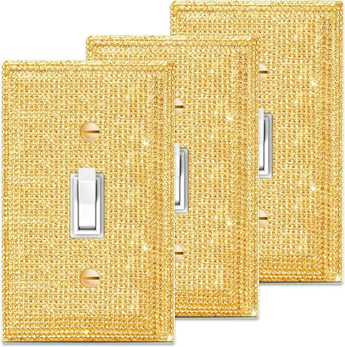 Vista 17 de Cubierta de interruptor de diamantes de imitación dorada brillante - Placa de interruptor de luz con purpurina